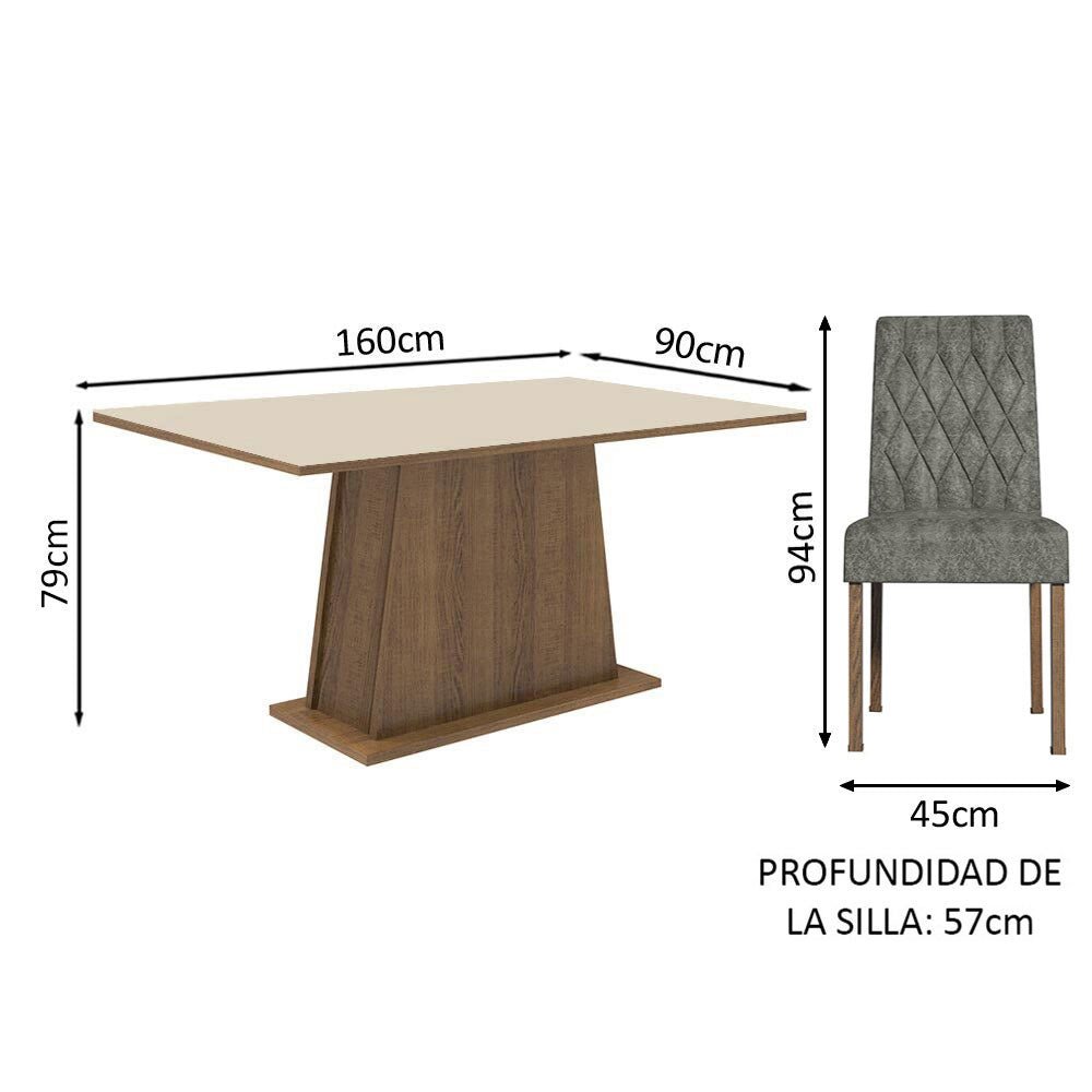 Combo Comedor y Sillas Ashley Marron con Crema y Plata 160x79cm Cuadrado de Cuatro Puestos con Cuatro Sillas - COMEDORES | Bylmo