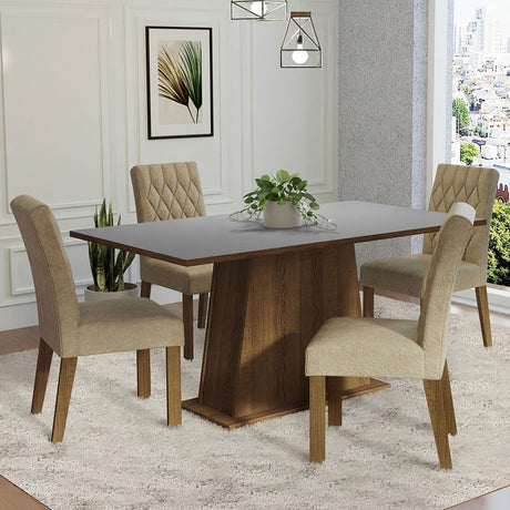 Combo Comedor y Sillas Ashley Marron y Gris 160x79cm Cuadrado de Cuatro Puestos con Cuatro Sillas - COMEDORES | Bylmo