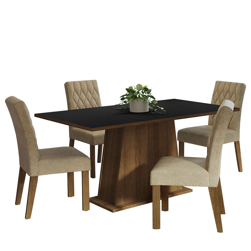 Combo Comedor y Sillas Ashley Marron y Negro 160x79cm Cuadrado de Cuatro Puestos con Cuatro Sillas - COMEDORES | Bylmo