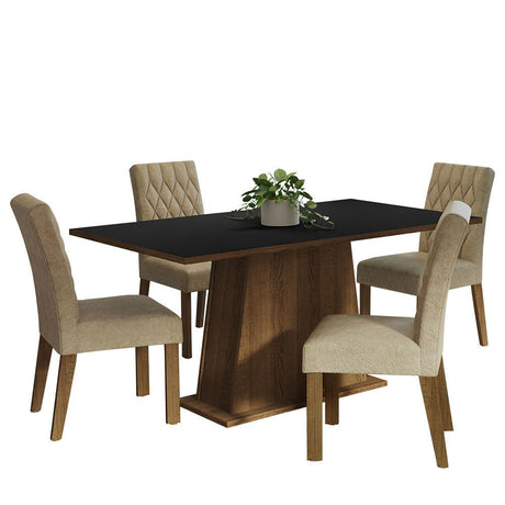 Combo Comedor y Sillas Ashley Marron y Negro 160x79cm Cuadrado de Cuatro Puestos con Cuatro Sillas - COMEDORES | Bylmo