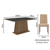 Combo Comedor y Sillas Ashley Marron y Negro 160x79cm Cuadrado de Cuatro Puestos con Cuatro Sillas - COMEDORES | Bylmo