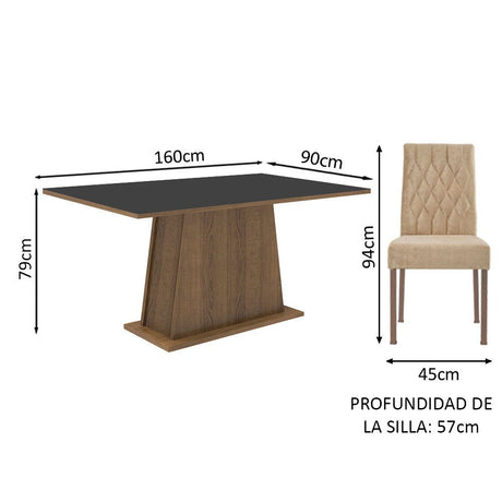 Combo Comedor y Sillas Ashley Marron y Negro 160x79cm Cuadrado de Cuatro Puestos con Cuatro Sillas - COMEDORES | Bylmo