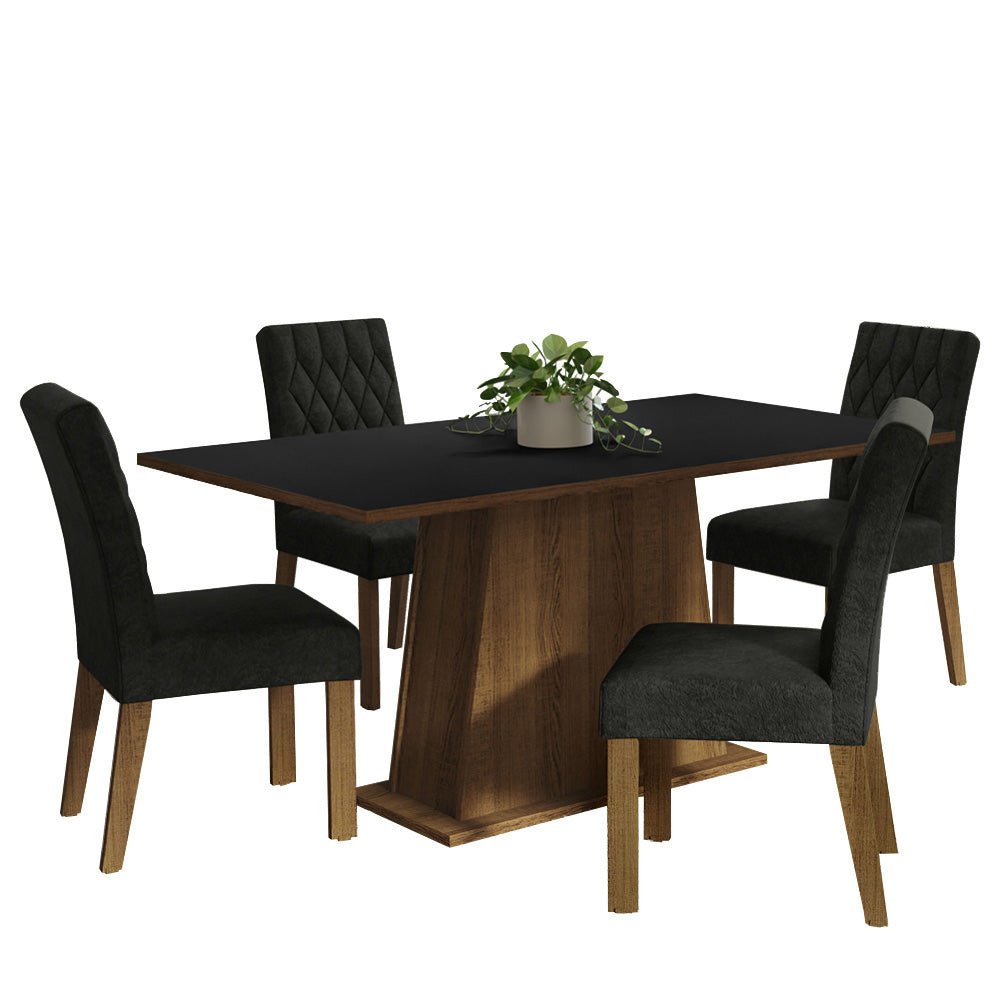 Combo Comedor y Sillas Ashley Marron y Negro Oxford 160x79cm Cuadrado de Cuatro Puestos con Cuatro Sillas - COMEDORES | Bylmo
