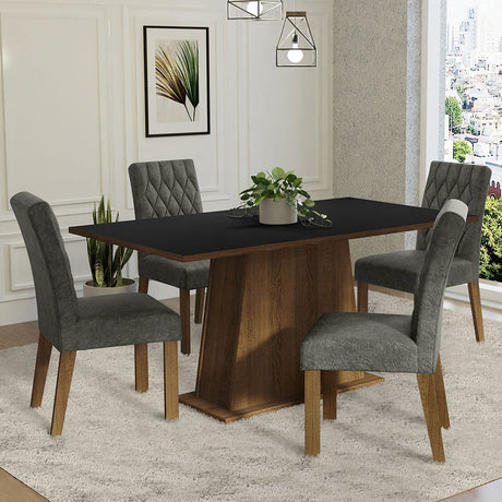 Combo Comedor y Sillas Ashley Marron con Negro y Plata 160x79cm Cuadrado de Cuatro Puestos con Cuatro Sillas - COMEDORES | Bylmo