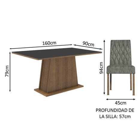 Combo Comedor y Sillas Ashley Marron con Negro y Plata 160x79cm Cuadrado de Cuatro Puestos con Cuatro Sillas - COMEDORES | Bylmo
