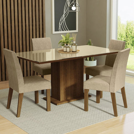 Combo Comedor y Sillas Avril Marron y Crema 160x80cm Cuadrado de Cuatro Puestos con Cuatro Sillas - COMEDORES | Bylmo