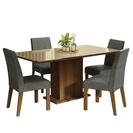 Combo Comedor y Sillas Avril Marron con Crema y Plata 160x80cm Cuadrado de Cuatro Puestos con Cuatro Sillas - COMEDORES | Bylmo
