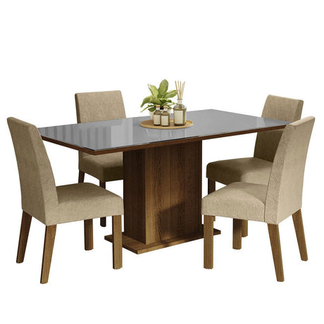 Combo Comedor y Sillas Avril Marron y Gris 160x80cm Cuadrado de Cuatro Puestos con Cuatro Sillas - COMEDORES | Bylmo