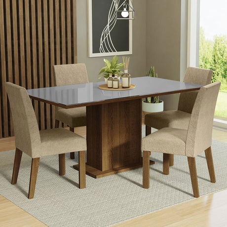 Combo Comedor y Sillas Avril Marron y Gris 160x80cm Cuadrado de Cuatro Puestos con Cuatro Sillas - COMEDORES | Bylmo