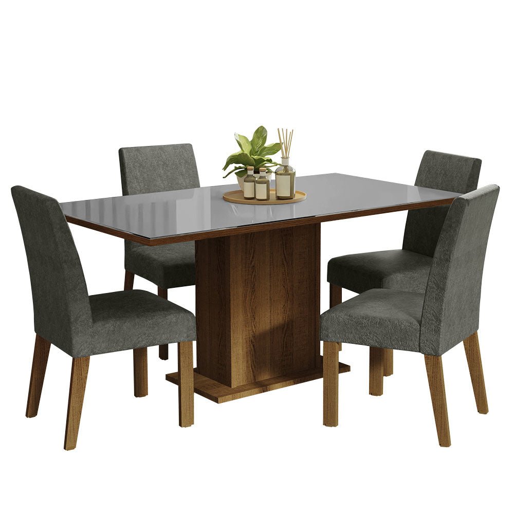 Combo Comedor y Sillas Avril Marron con Gris y Plata 160x80cm Cuadrado de Cuatro Puestos con Cuatro Sillas - COMEDORES | Bylmo