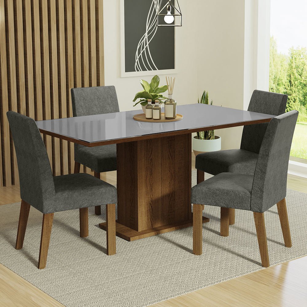 Combo Comedor y Sillas Avril Marron con Gris y Plata 160x80cm Cuadrado de Cuatro Puestos con Cuatro Sillas - COMEDORES | Bylmo