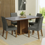 Combo Comedor y Sillas Avril Marron con Gris y Plata 160x80cm Cuadrado de Cuatro Puestos con Cuatro Sillas - COMEDORES | Bylmo