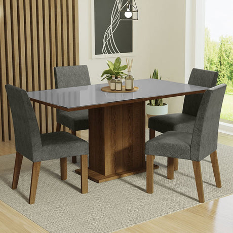 Combo Comedor y Sillas Avril Marron con Gris y Plata 160x80cm Cuadrado de Cuatro Puestos con Cuatro Sillas - COMEDORES | Bylmo