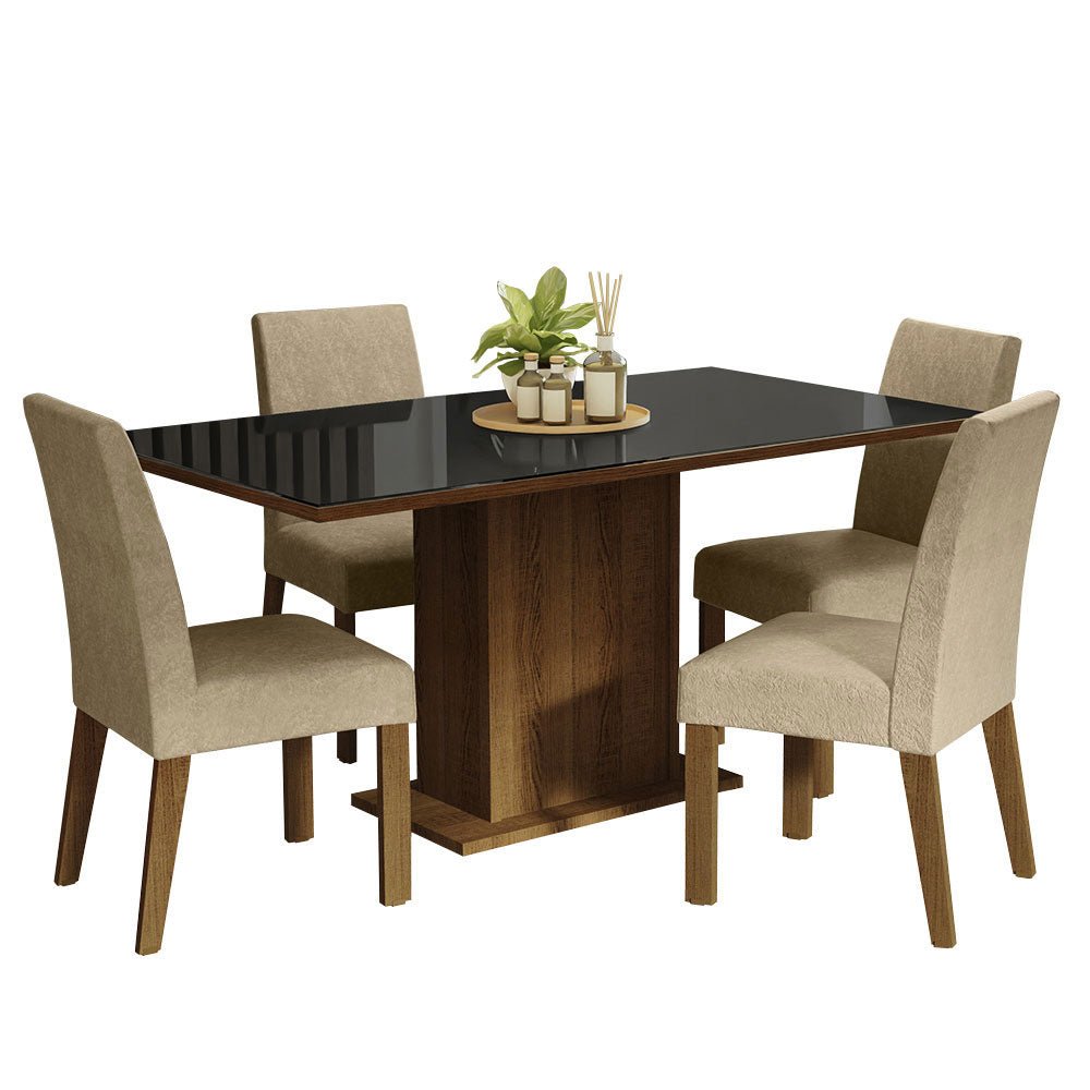 Combo Comedor y Sillas Avril Marron y Negro 160x80cm Cuadrado de Cuatro Puestos con Cuatro Sillas - COMEDORES | Bylmo