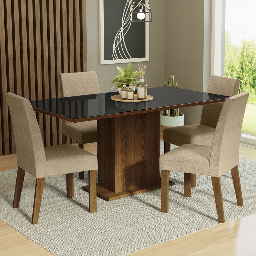 Combo Comedor y Sillas Avril Marron y Negro 160x80cm Cuadrado de Cuatro Puestos con Cuatro Sillas - COMEDORES | Bylmo