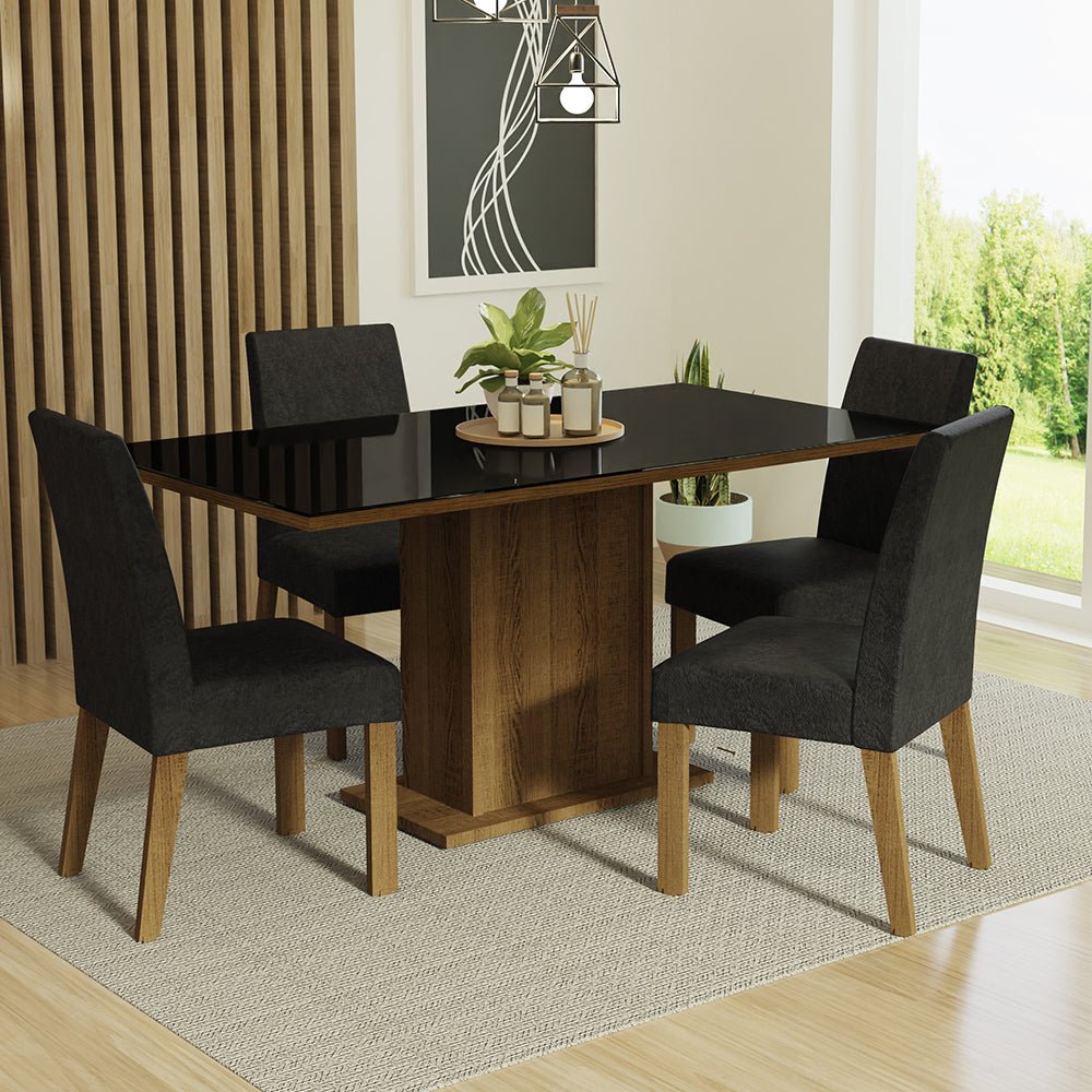 Combo Comedor y Sillas Avril Marron y Negro Oxford 160x80cm Cuadrado de Cuatro Puestos con Cuatro Sillas - COMEDORES | Bylmo