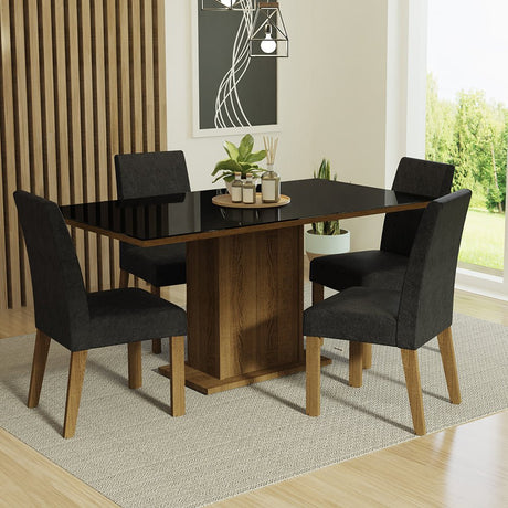 Combo Comedor y Sillas Avril Marron y Negro Oxford 160x80cm Cuadrado de Cuatro Puestos con Cuatro Sillas - COMEDORES | Bylmo