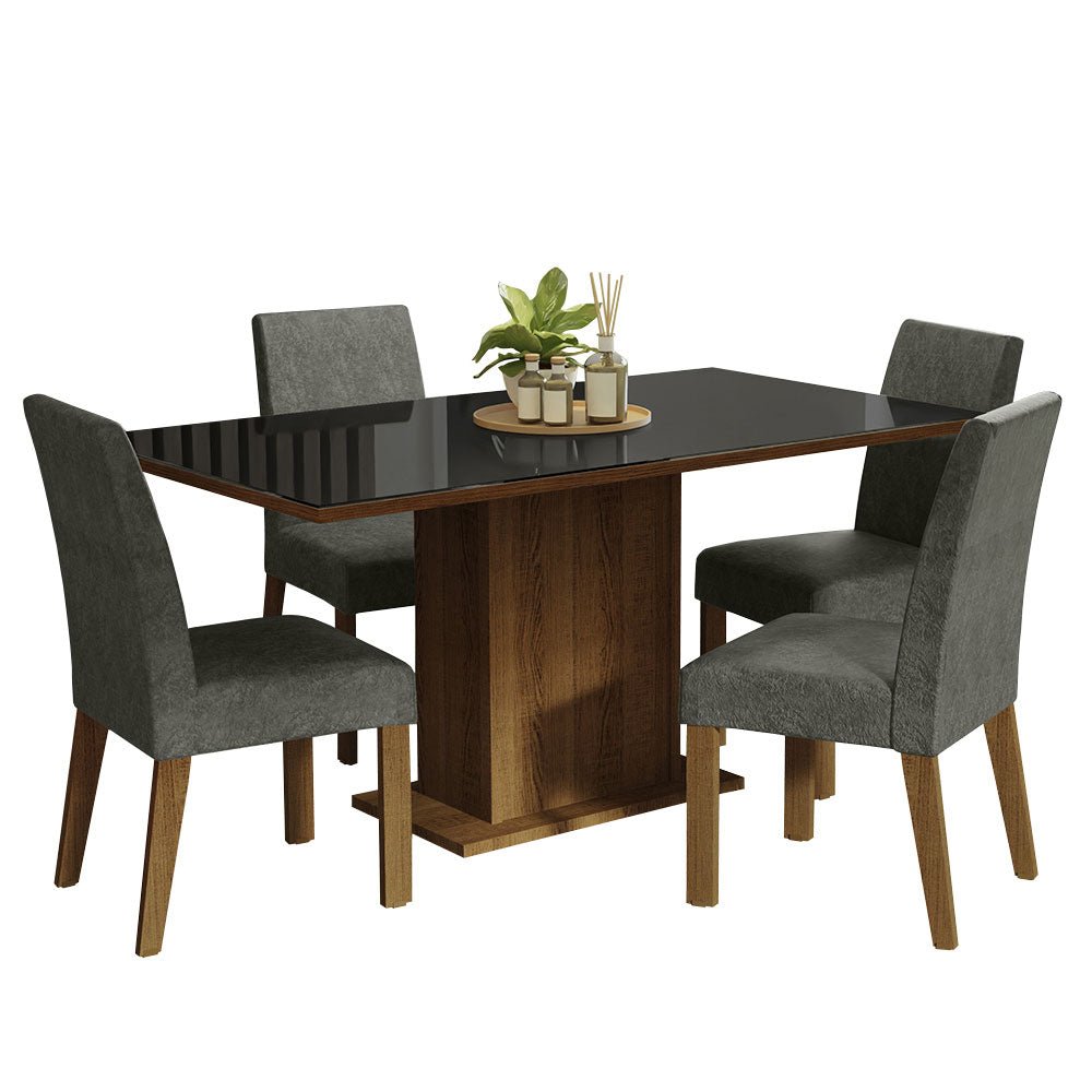 Combo Comedor y Sillas Avril Marron con Negro y Plata 160x80cm Cuadrado de Cuatro Puestos con Cuatro Sillas - COMEDORES | Bylmo