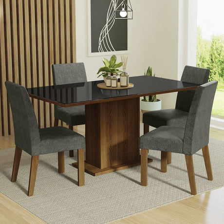 Combo Comedor y Sillas Avril Marron con Negro y Plata 160x80cm Cuadrado de Cuatro Puestos con Cuatro Sillas - COMEDORES | Bylmo