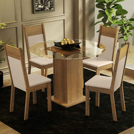 Combo Comedor y Sillas Beta Marron con Beige y Crema 90x76cm Cuadrado de Cuatro Puestos con Cuatro Sillas - COMEDORES | Bylmo