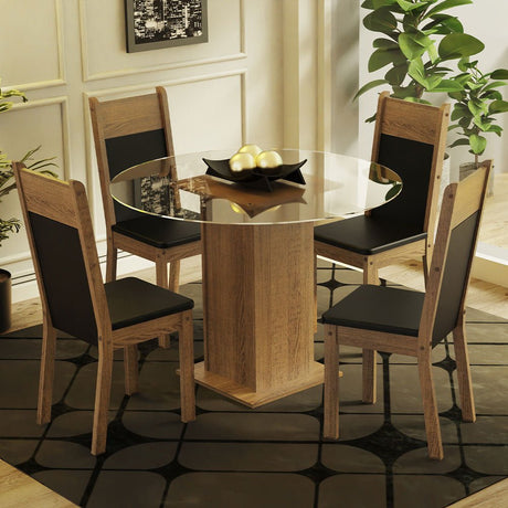 Combo Comedor y Sillas Beta Marron y Negro 90x76cm Cuadrado de Cuatro Puestos con Cuatro Sillas - COMEDORES | Bylmo