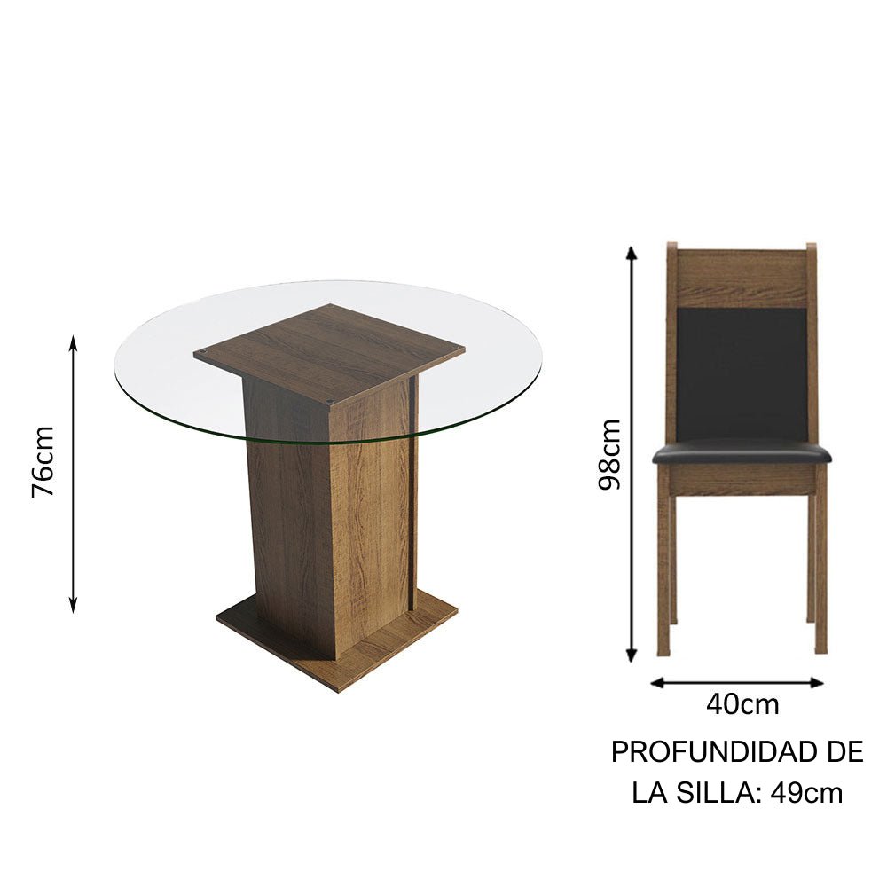 Combo Comedor y Sillas Beta Marron y Negro 90x76cm Cuadrado de Cuatro Puestos con Cuatro Sillas - COMEDORES | Bylmo