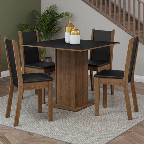 Combo Comedor y Sillas Briana Marron y Negro 90x78cm Cuadrado de Cuatro Puestos con Cuatro Sillas - COMEDORES | Bylmo