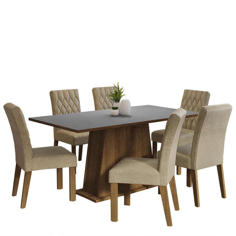 Combo Comedor y Sillas Britney Marron y Gris 160x79cm Cuadrado de Seis Puestos con Seis Sillas - COMEDORES | Bylmo