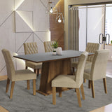Combo Comedor y Sillas Britney Marron y Gris 160x79cm Cuadrado de Seis Puestos con Seis Sillas - COMEDORES | Bylmo