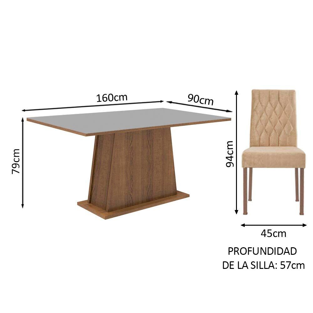 Combo Comedor y Sillas Britney Marron y Gris 160x79cm Cuadrado de Seis Puestos con Seis Sillas - COMEDORES | Bylmo