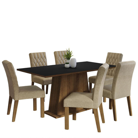 Combo Comedor y Sillas Britney Marron y Negro 160x79cm Cuadrado de Seis Puestos con Seis Sillas - COMEDORES | Bylmo