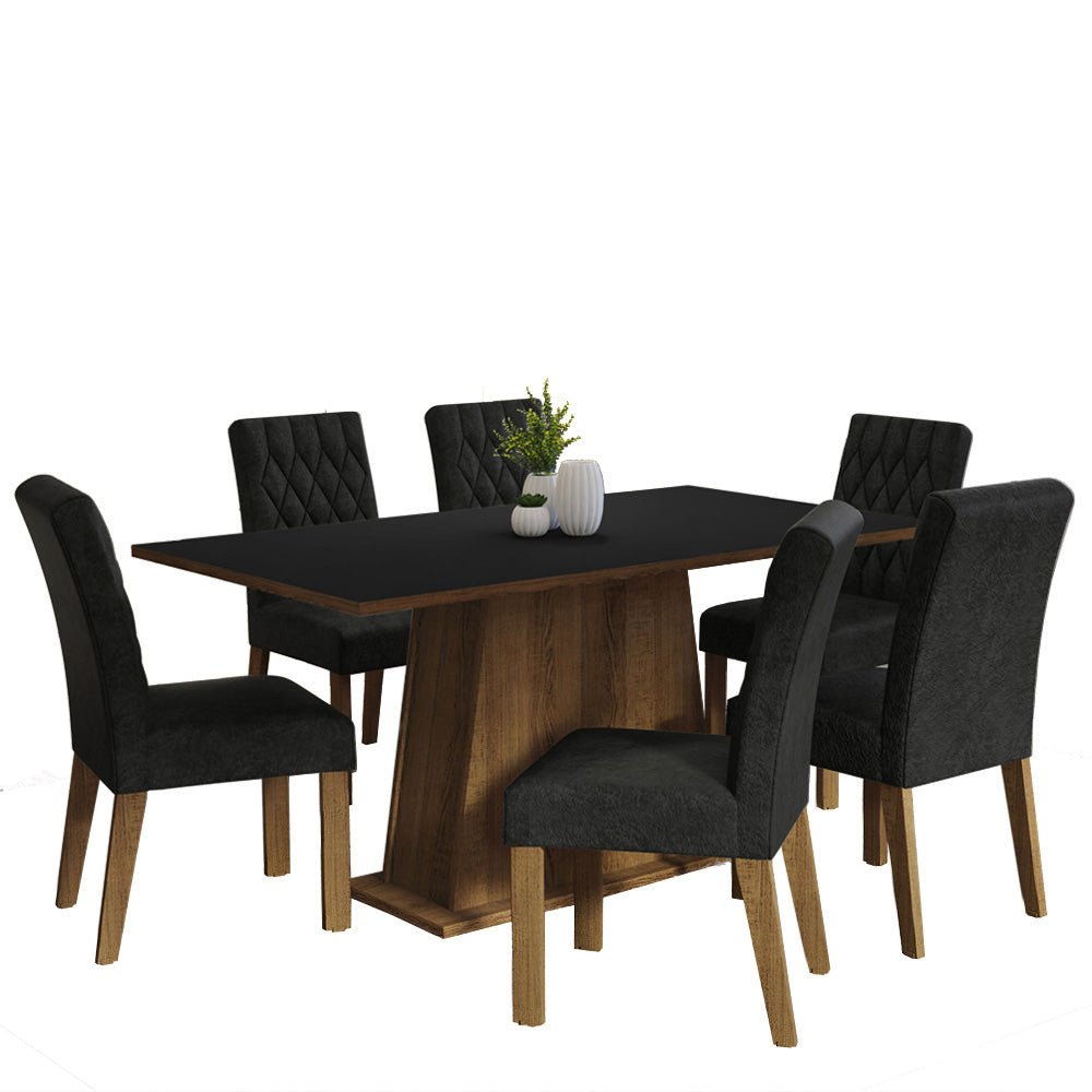 Combo Comedor y Sillas Britney Marron y Negro Oxford 160x79cm Cuadrado de Seis Puestos con Seis Sillas - COMEDORES | Bylmo