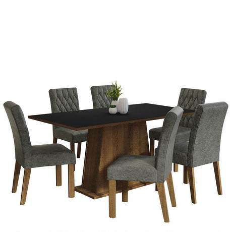 Combo Comedor y Sillas Britney Marron con Negro y Plata 160x79cm Cuadrado de Seis Puestos con Seis Sillas - COMEDORES | Bylmo