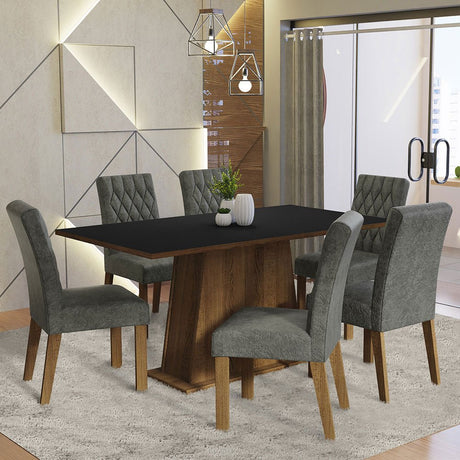 Combo Comedor y Sillas Britney Marron con Negro y Plata 160x79cm Cuadrado de Seis Puestos con Seis Sillas - COMEDORES | Bylmo