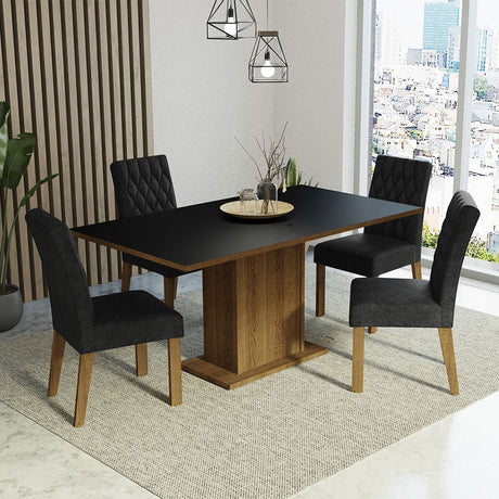 Combo Comedor y Sillas Cindy Marron y Negro Oxford 160x79cm Cuadrado de Cuatro Puestos con Cuatro Sillas - COMEDORES | Bylmo