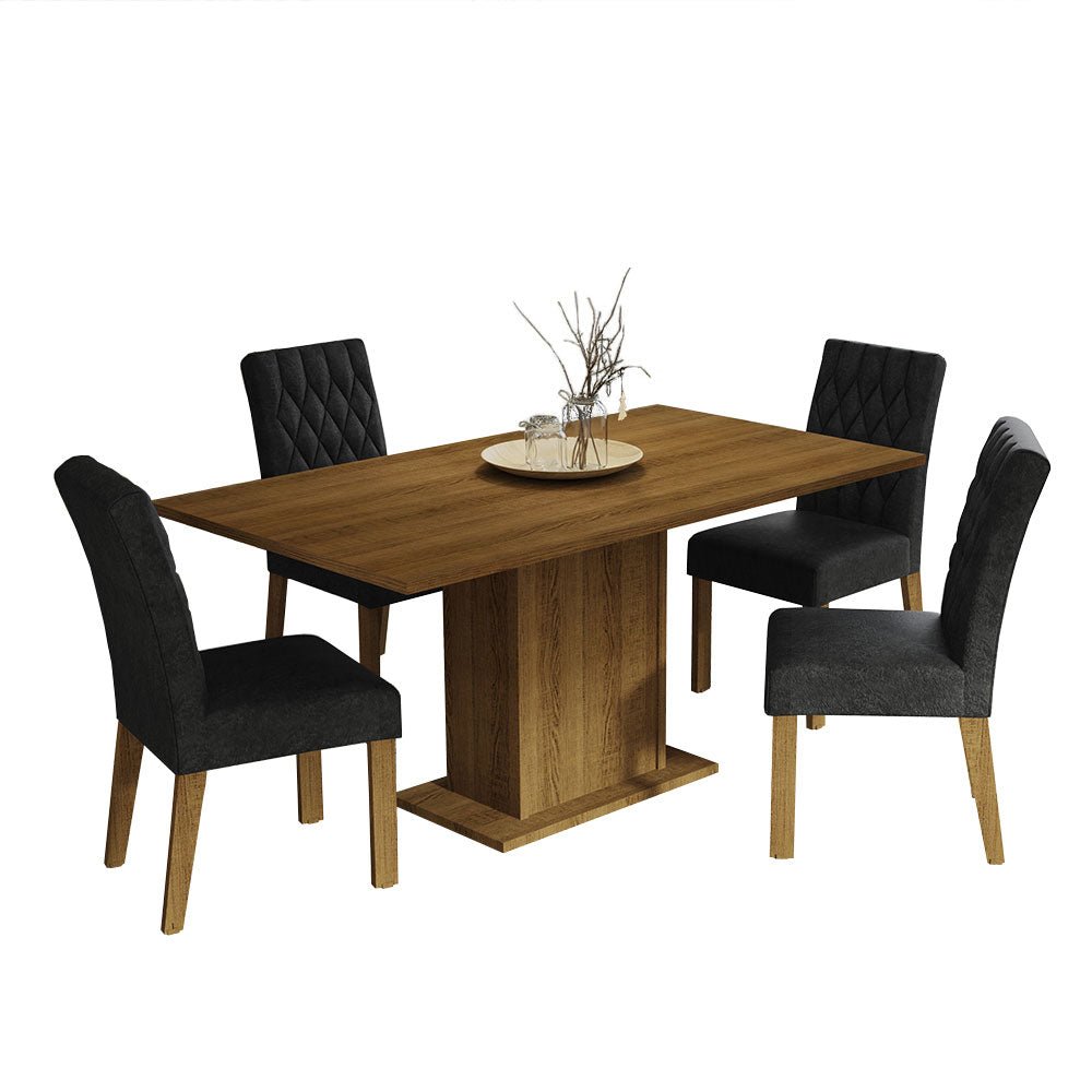 Combo Comedor y Sillas Cindy Marron Oxford 160x79cm Cuadrado de Cuatro Puestos con Cuatro Sillas - COMEDORES | Bylmo