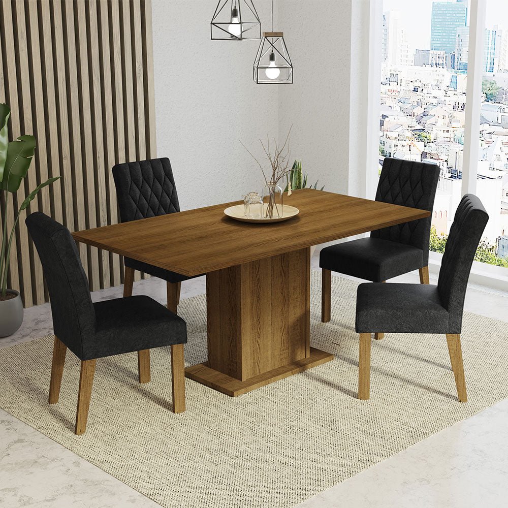 Combo Comedor y Sillas Cindy Marron Oxford 160x79cm Cuadrado de Cuatro Puestos con Cuatro Sillas - COMEDORES | Bylmo