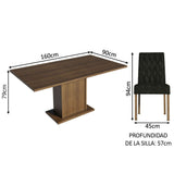 Combo Comedor y Sillas Cindy Marron Oxford 160x79cm Cuadrado de Cuatro Puestos con Cuatro Sillas - COMEDORES | Bylmo