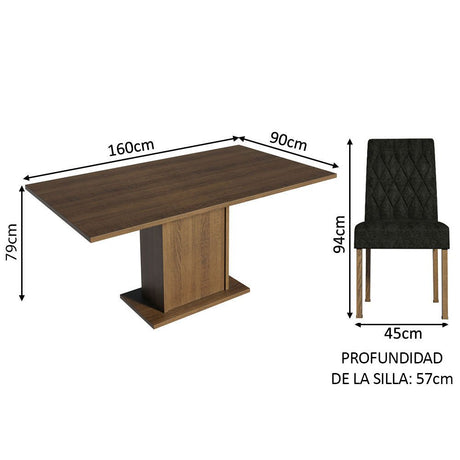 Combo Comedor y Sillas Cindy Marron Oxford 160x79cm Cuadrado de Cuatro Puestos con Cuatro Sillas - COMEDORES | Bylmo