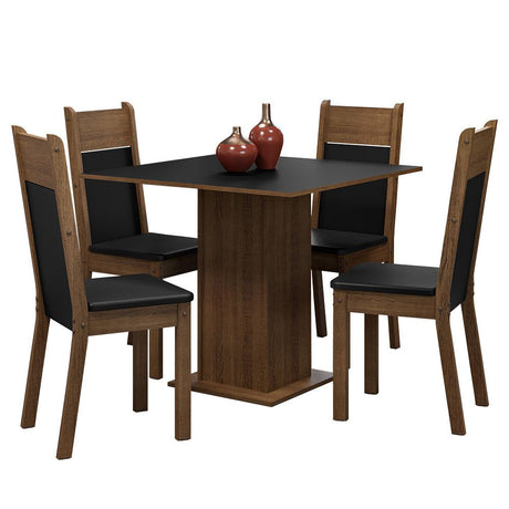 Combo Comedor y Sillas Claire Marron y Negro 90x78cm Cuadrado de Cuatro Puestos con Cuatro Sillas - COMEDORES | Bylmo
