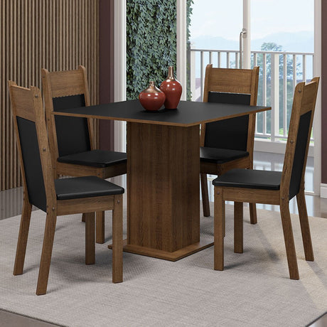 Combo Comedor y Sillas Claire Marron y Negro 90x78cm Cuadrado de Cuatro Puestos con Cuatro Sillas - COMEDORES | Bylmo