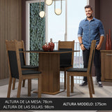 Combo Comedor y Sillas Claire Marron y Negro 90x78cm Cuadrado de Cuatro Puestos con Cuatro Sillas - COMEDORES | Bylmo