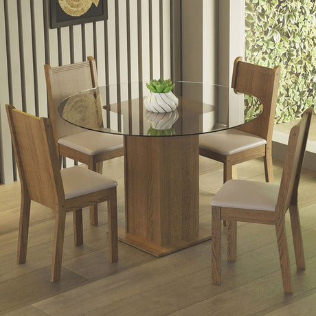 Combo Comedor y Sillas Débora Marron y Beige 90x76cm Cuadrado de Cuatro Puestos con Cuatro Sillas - COMEDORES | Bylmo