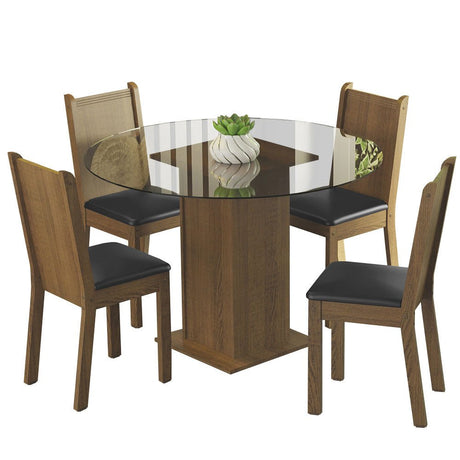 Combo Comedor y Sillas Débora Marron y Negro 90x76cm Cuadrado de Cuatro Puestos con Cuatro Sillas - COMEDORES | Bylmo