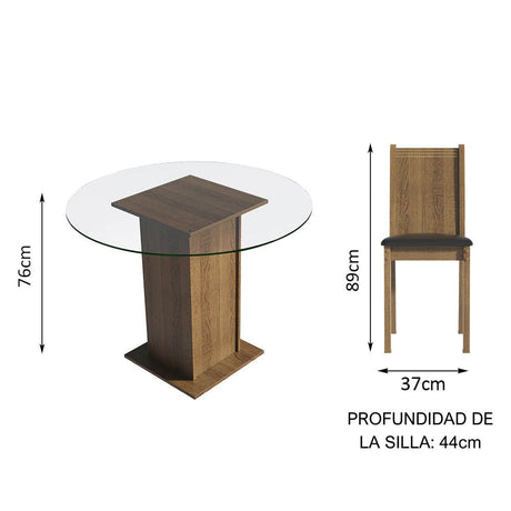Combo Comedor y Sillas Débora Marron y Negro 90x76cm Cuadrado de Cuatro Puestos con Cuatro Sillas - COMEDORES | Bylmo