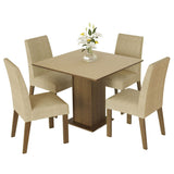 Combo Comedor y Sillas Deise Marron y Crema 90x78cm Cuadrado de Cuatro Puestos con Cuatro Sillas - COMEDORES | Bylmo