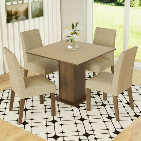 Combo Comedor y Sillas Deise Marron y Crema 90x78cm Cuadrado de Cuatro Puestos con Cuatro Sillas - COMEDORES | Bylmo