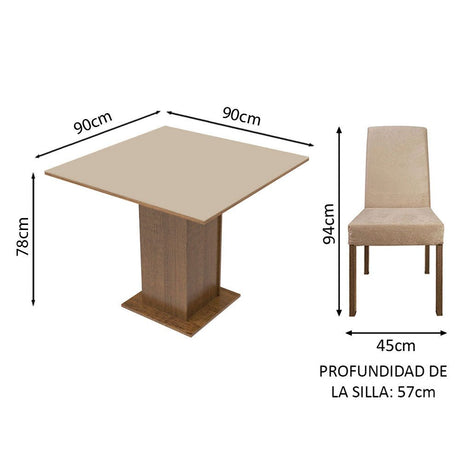 Combo Comedor y Sillas Deise Marron y Crema 90x78cm Cuadrado de Cuatro Puestos con Cuatro Sillas - COMEDORES | Bylmo