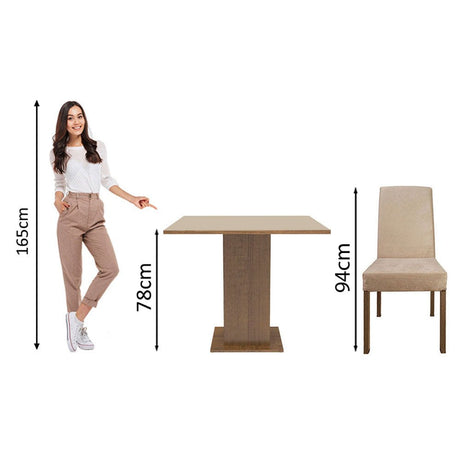 Combo Comedor y Sillas Deise Marron y Crema 90x78cm Cuadrado de Cuatro Puestos con Cuatro Sillas - COMEDORES | Bylmo