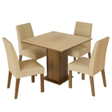 Combo Comedor y Sillas Deise Marron y Crema 90x78cm Cuadrado de Cuatro Puestos con Cuatro Sillas - COMEDORES | Bylmo